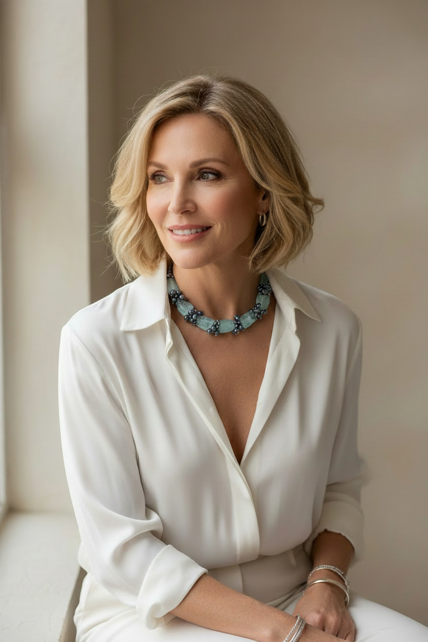 Chuck - collier extraordinaire en grappes de perles de cultures et quartz bleu