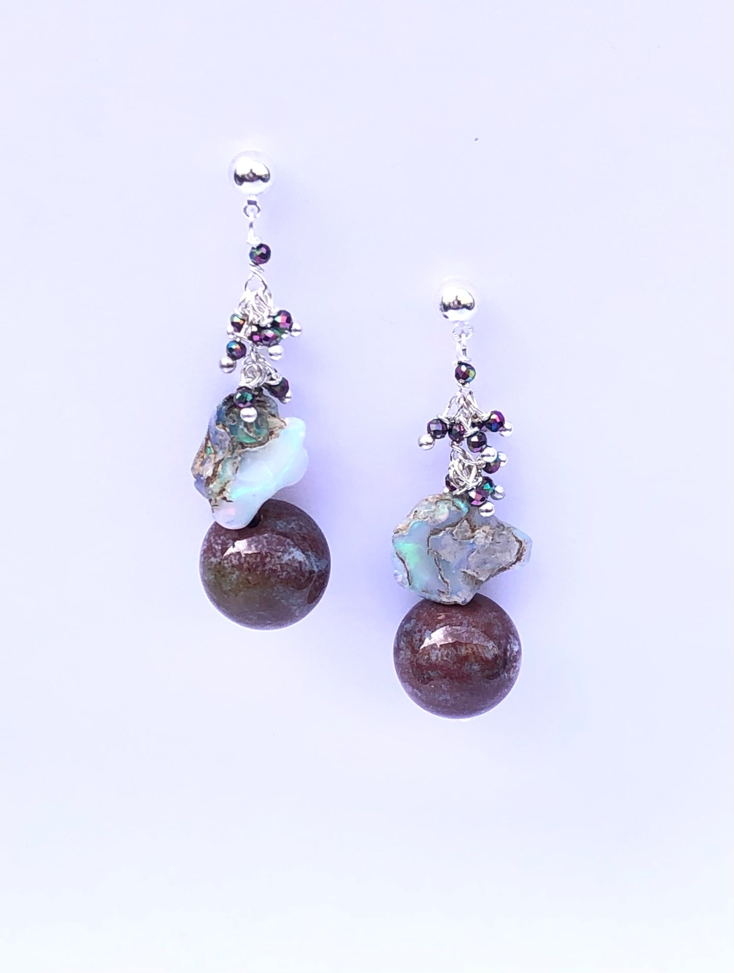 Bounty - boucles d'oreilles en opales et agahte des indes