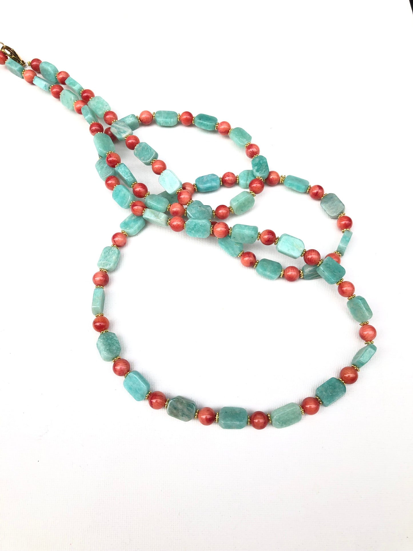Capri 2 - sautoir estival en amazonites et corail