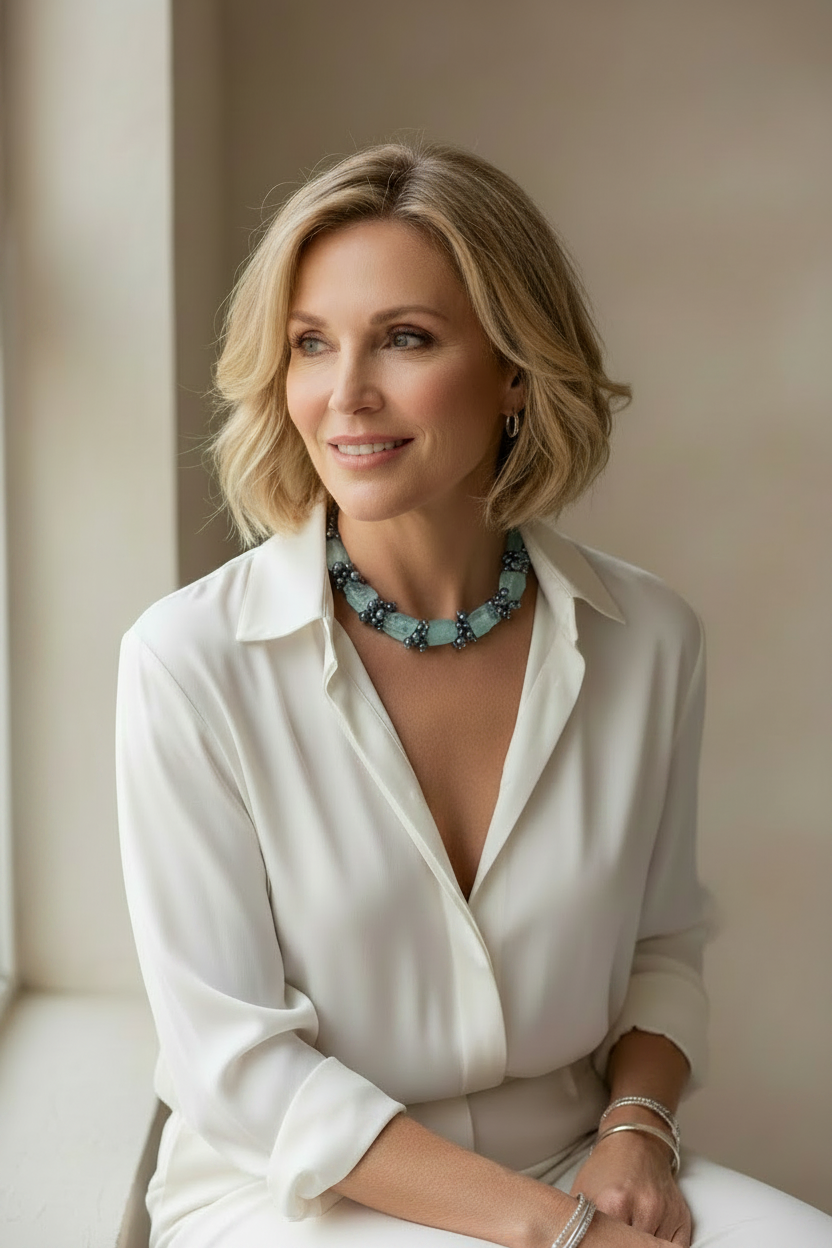 Chuck - collier extraordinaire en grappes de perles de cultures et quartz bleu