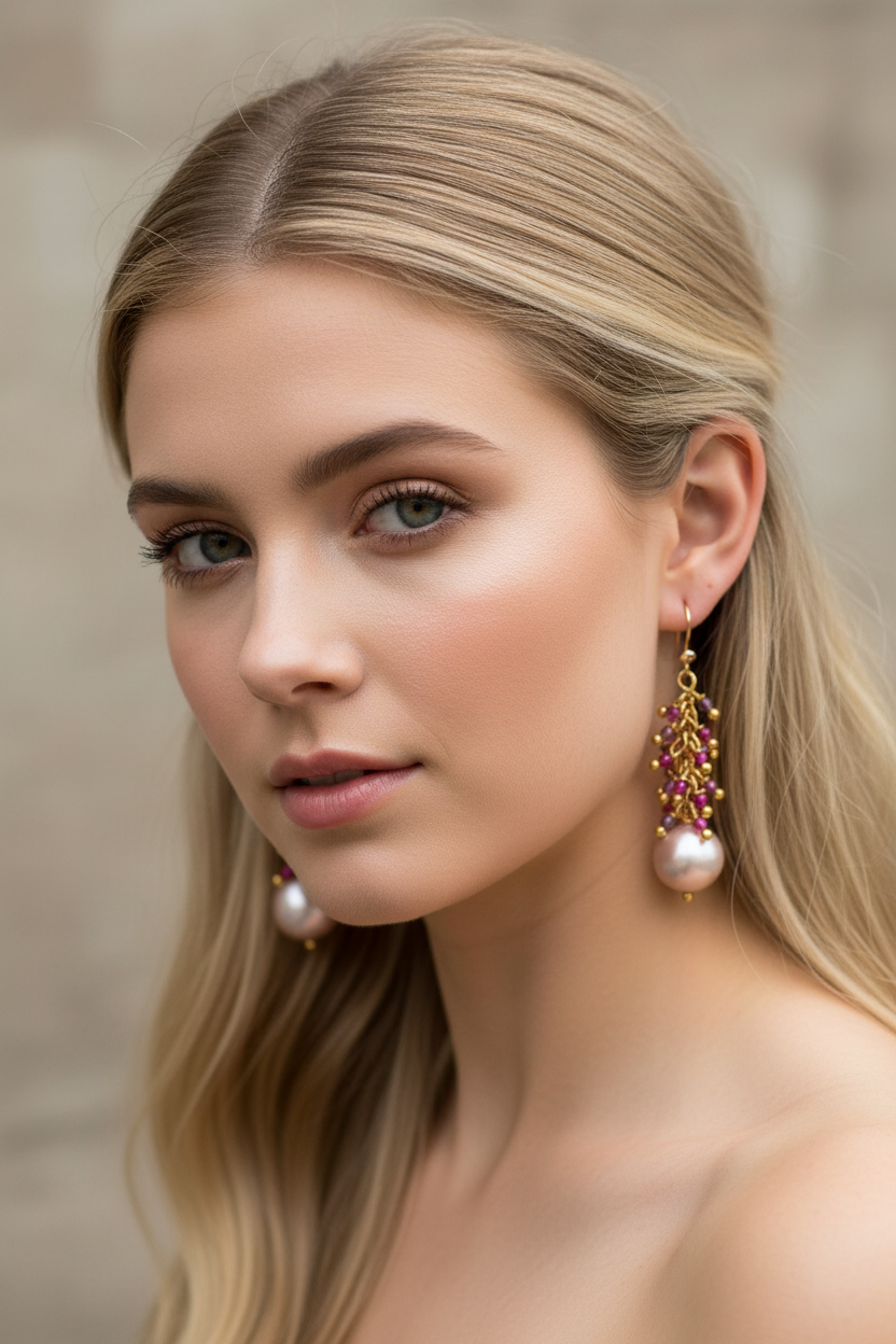 Dindair, boucles d’oreilles en grappes avec perle de culture