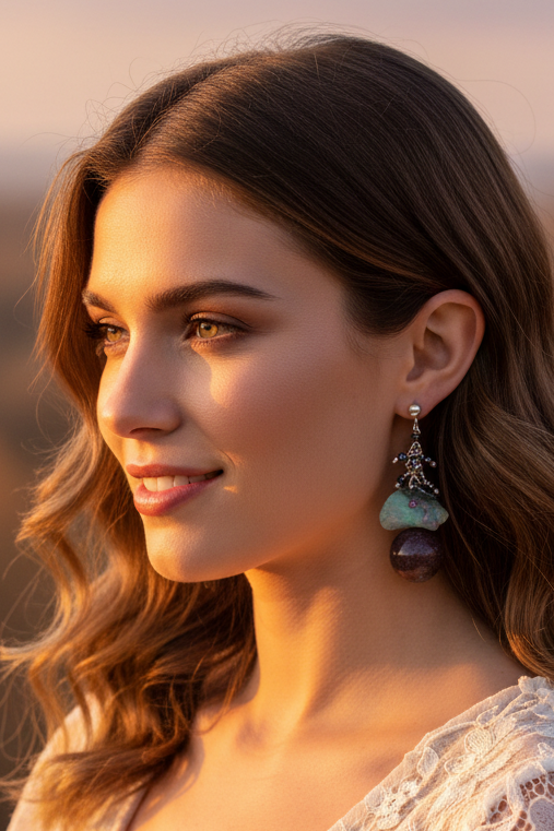 Bounty - boucles d'oreilles en opales et agahte des indes