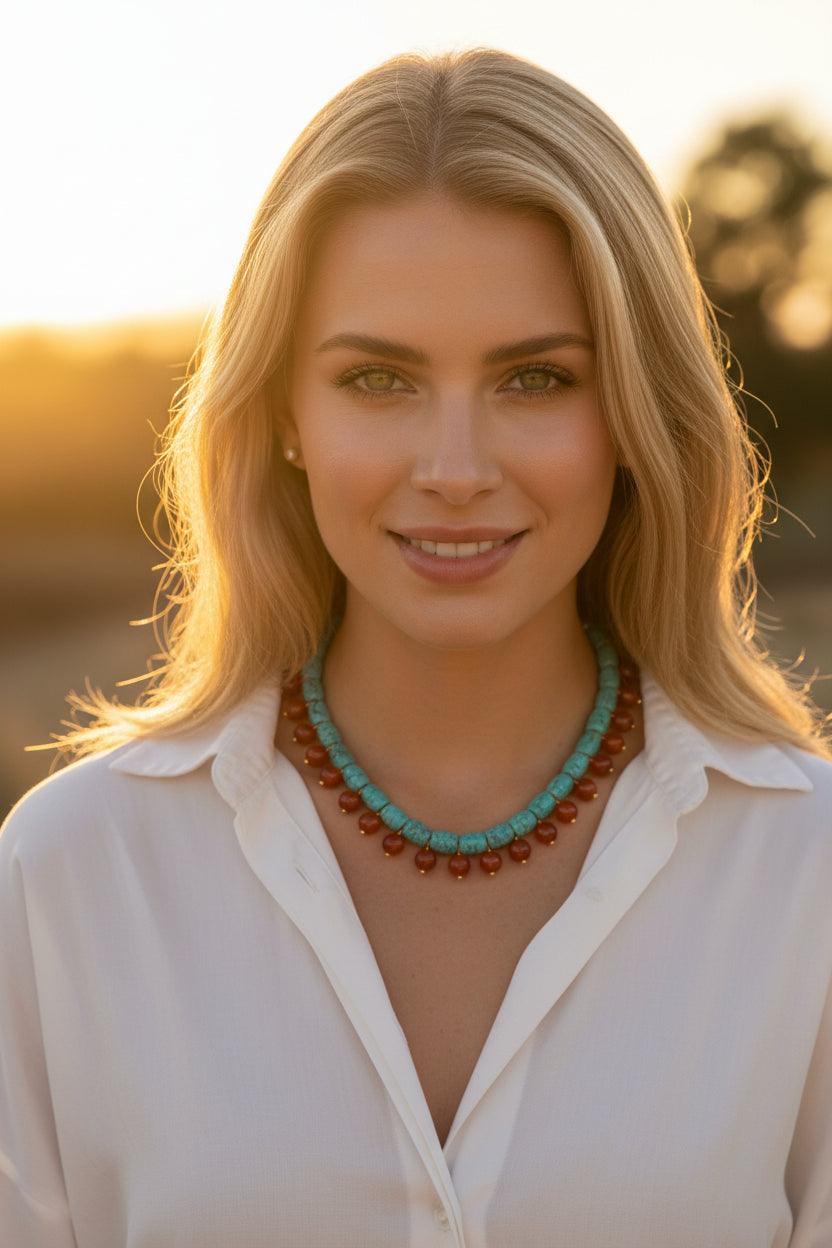 Capri - collier en turquoises et cornalines