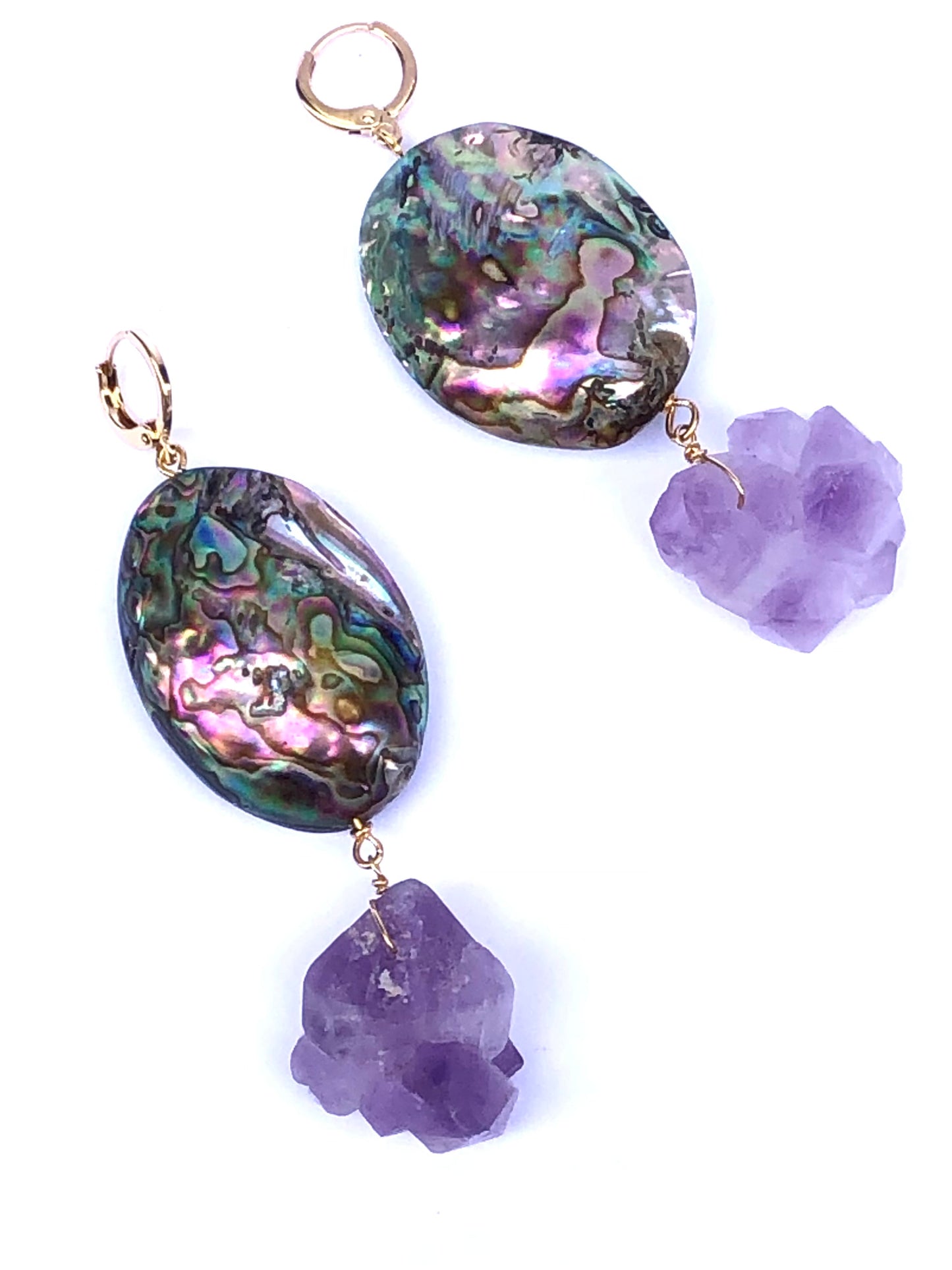 Spacey - grandes boucles d'oreilles en abalone et améthyste brute