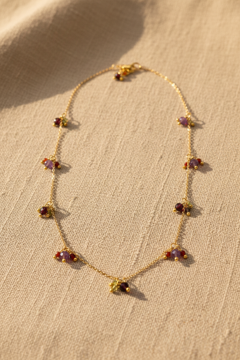 Frou Frou, collier fin en grappes de pierres