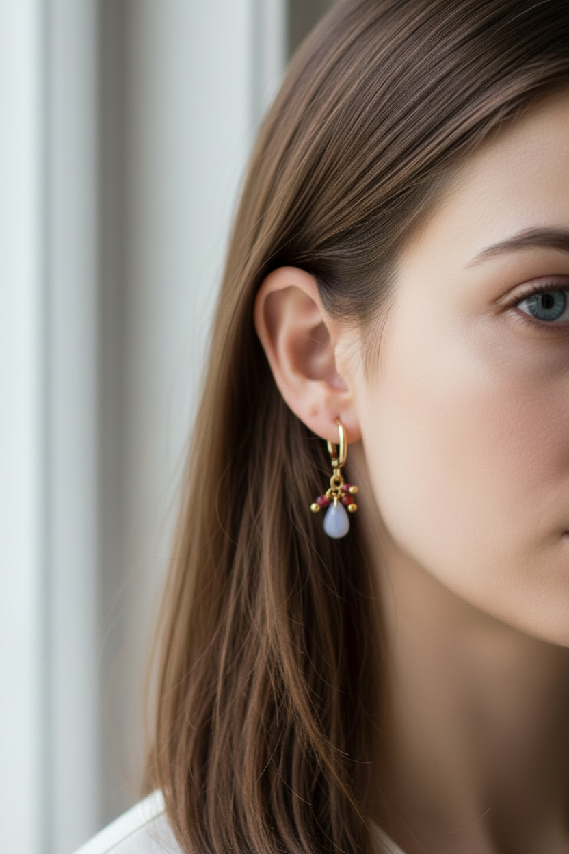 Skyblue - boucles d’oreilles fines en calcédoine