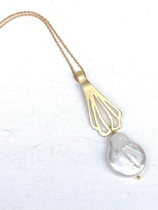 La Perla - pendentif plaqué or avec une magnifique perle baroque