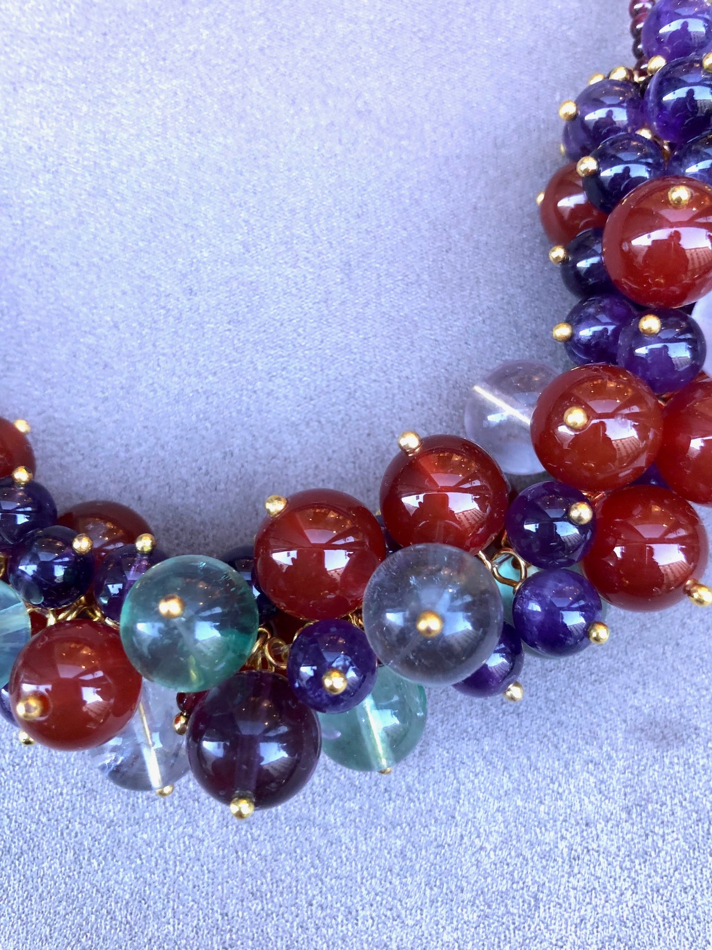 Grapes- collier en cornalines, améthystes et fluorites
